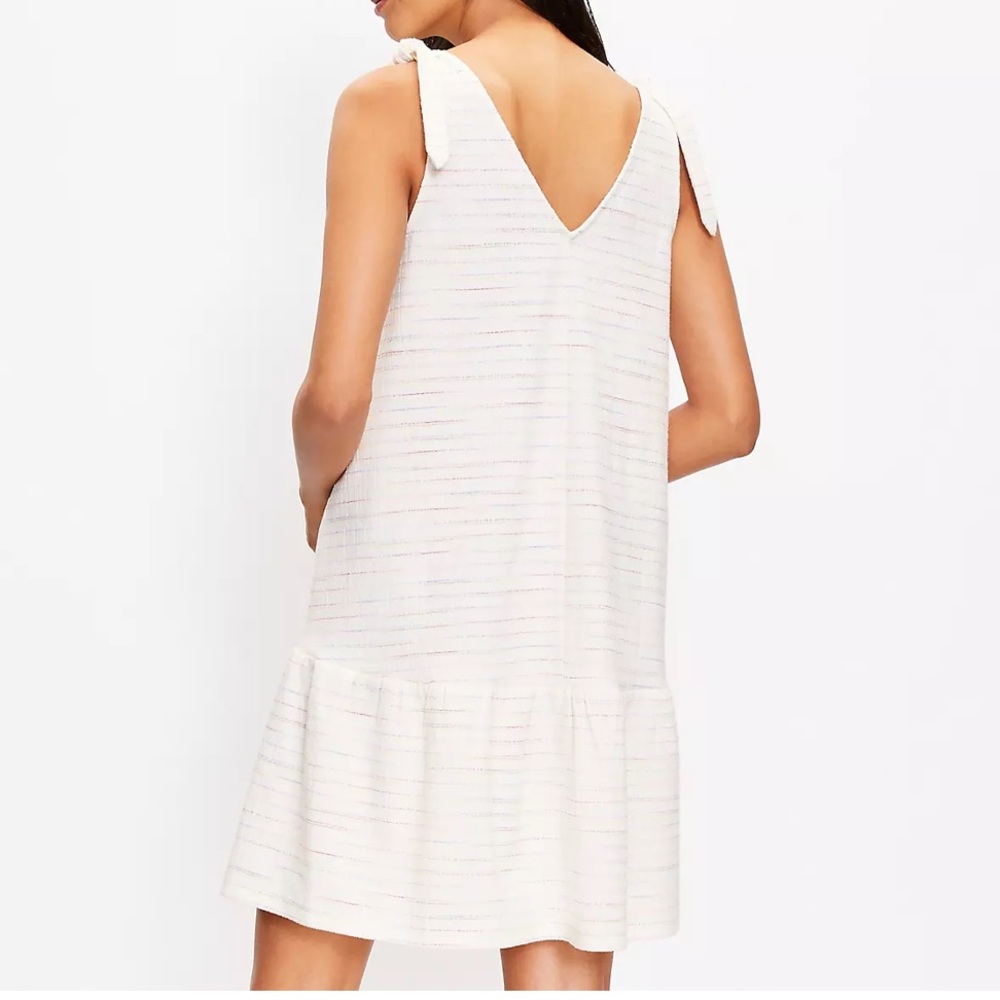 Bow Strap Button Flounce Loft Dress Subtle Neon Stripes Size Large - Picture 2 of 8